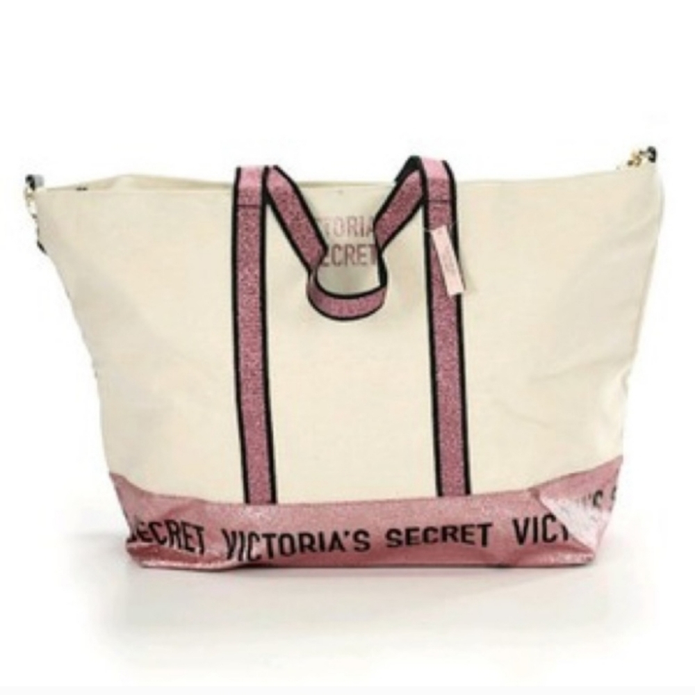Victoria's Secret Limited Edition Pink Sparkle Carryall Weekender Zip Tote Bag